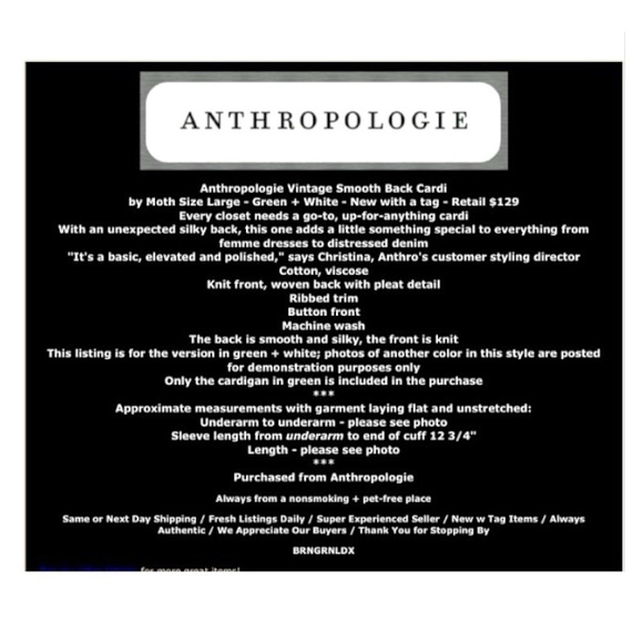 $129 Anthropologie Smooth Back Cardigan Large 10 12 Green White Striped Sweater - Picture 2 of 14